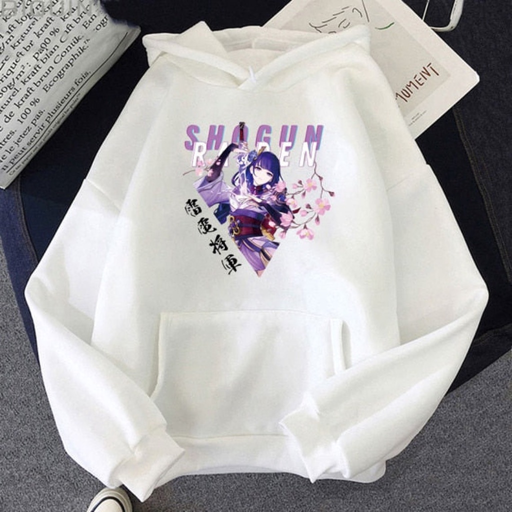 Áo hoodie in họa tiết Genshin Impact Raiden Shogun phong cách Hip Hop thời trang cho nam nữ