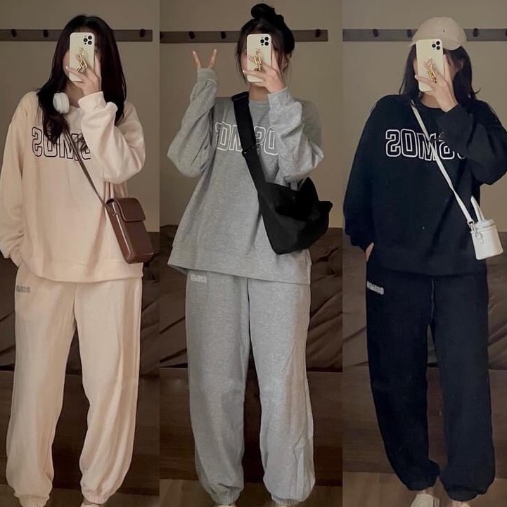 Set Nỉ Cosmos PEONYB Unisex Bộ Nỉ Quần Ống Boom Áo Dài Tay Hoodie Form Rộng Nam Nữ Ulzzang