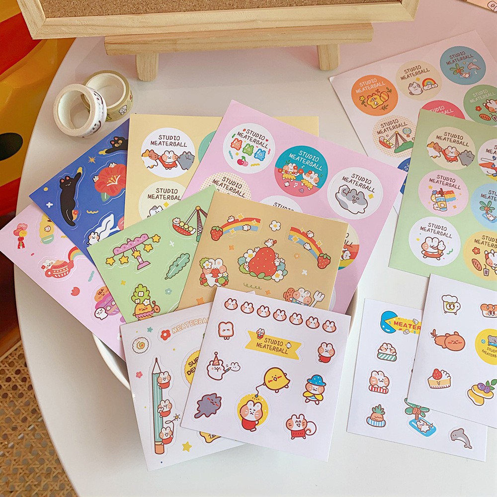 Set 4 tấm Sticker hình dán học sinh trang trí đơn giản mô hình nhỏ sách tay niêm phong cách nhãn dán A-21