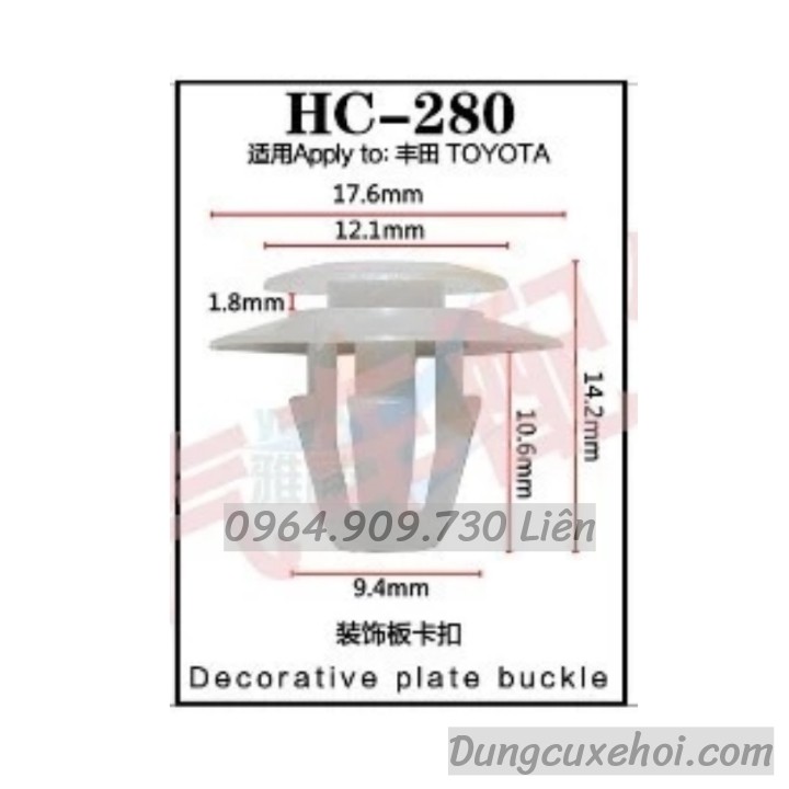 Bộ 20 đinh tán, chốt vít nở vit Nhựa Loại 1 cho xe hơi ô tô toyota Nhựa Nylon Polyme AHC280