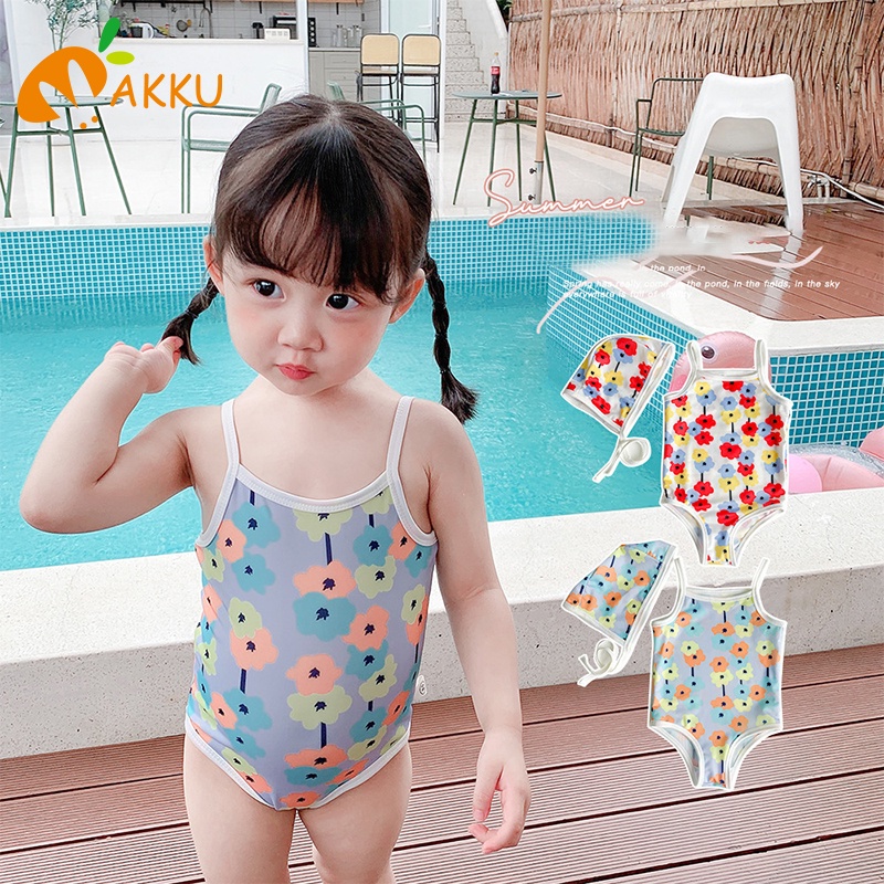 Bộ Đồ Bơi Một Mảnh Hai Dây Họa Tiết Hoa Kèm Mũ Phong Cách Hàn Quốc Thời Trang Mùa Hè Cho Bé Gái
