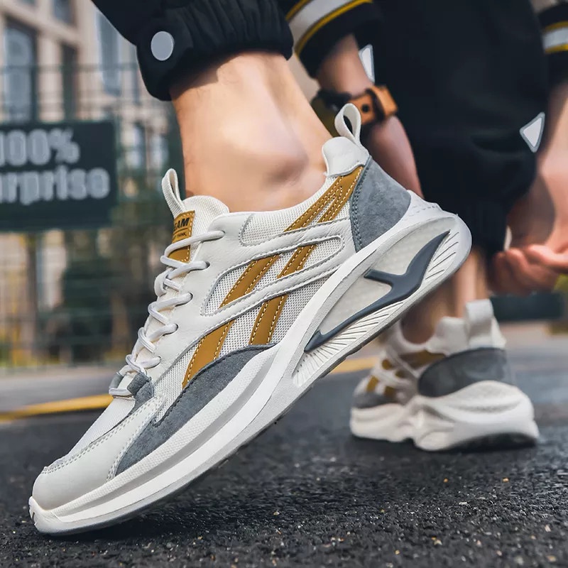 Giày Thể Thao Nam MENDO - Sneaker Màu Trắng Viền Đen - Trắng Viền Vàng , Giày Thể Thao , Thoáng Khí - G5190