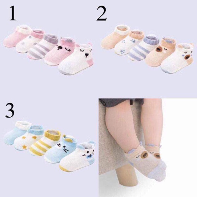 SET 5 ĐÔI VỚ COTTON CHO BÉ TỪ SƠ SINH ĐẾN 1 TUỔI