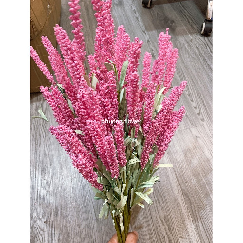 Cành hoa oải hương lavender giả nhân tạo dài 54cm loại 12 hoa dài lớn cành dài mềm nhiều lá tuyệt đẹp