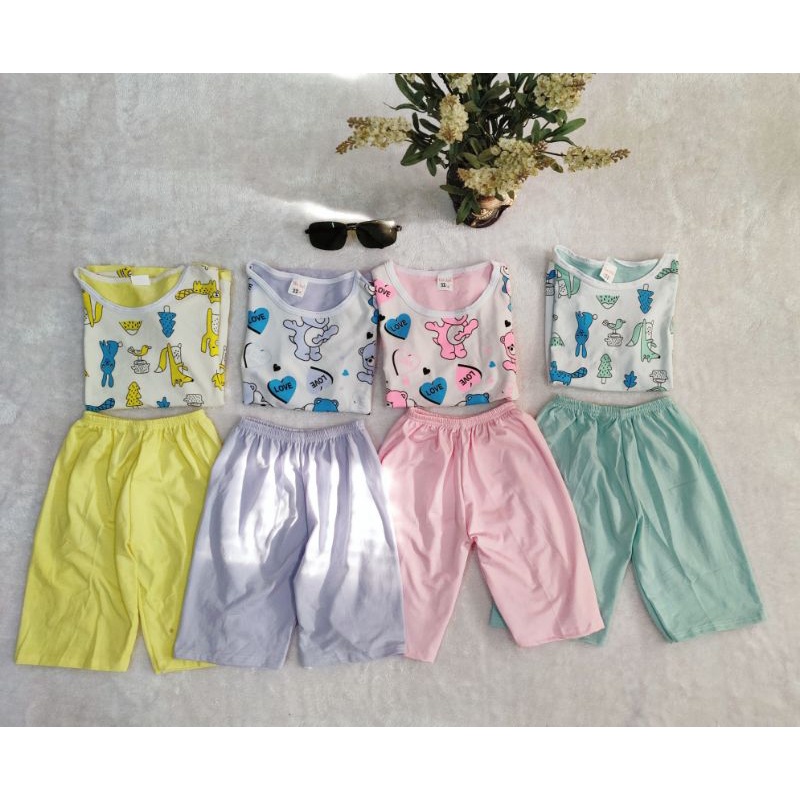 AP36 Bộ thun tay ngắn quần lửng bộ cộc tay mặc nhà in hình đủ màu cho bé chất vải cotton mềm co giãn thấm hút