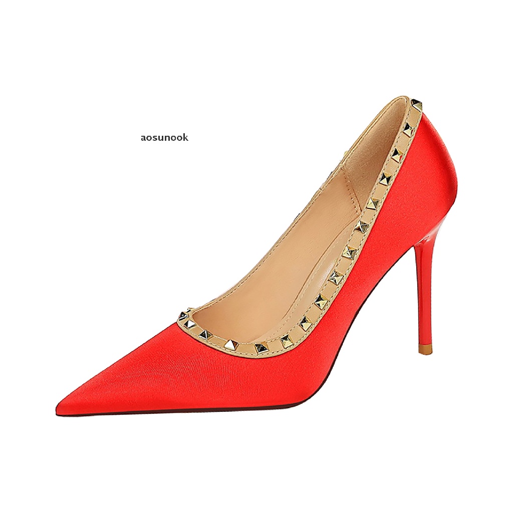 【ook】 Womens Rivet High Heels Sexy Pointed Toe Stilettos Dress Party Pump Shoes .