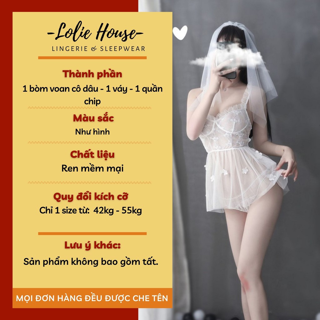 Đầm ngủ sexy cosplay cô dâu công chúa có khăn voan cài đầu - Váy ngủ cosplay cô dâu bằng voan sexy LOLIE HOUSE - CP34 | BigBuy360 - bigbuy360.vn