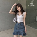 Áo 3 lỗ croptop cổ trễ cúc cài 2 màu đen trắng nữ dễ phối đồ ulzzang