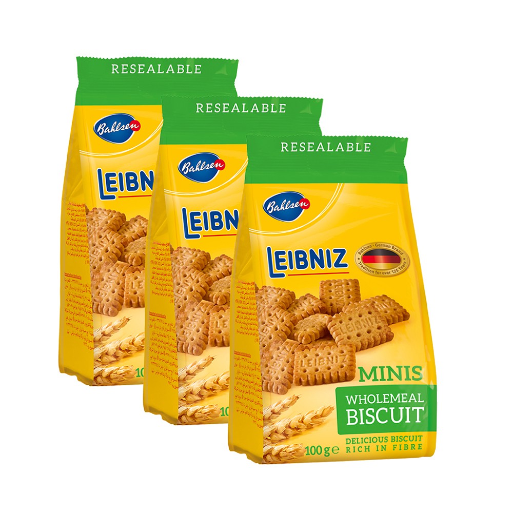 3 gói bánh qui bơ và ngũ cốc nguyên hạt Minis Leibniz Đức 100g bơ tự nhiên và dầu hướng dương, bánh thơm giòn tan