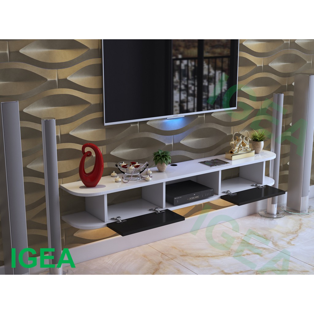 Kệ Tivi IGA hiện đại treo tường 2 ngăn cánh màu Đen phòng khách- GP40.2