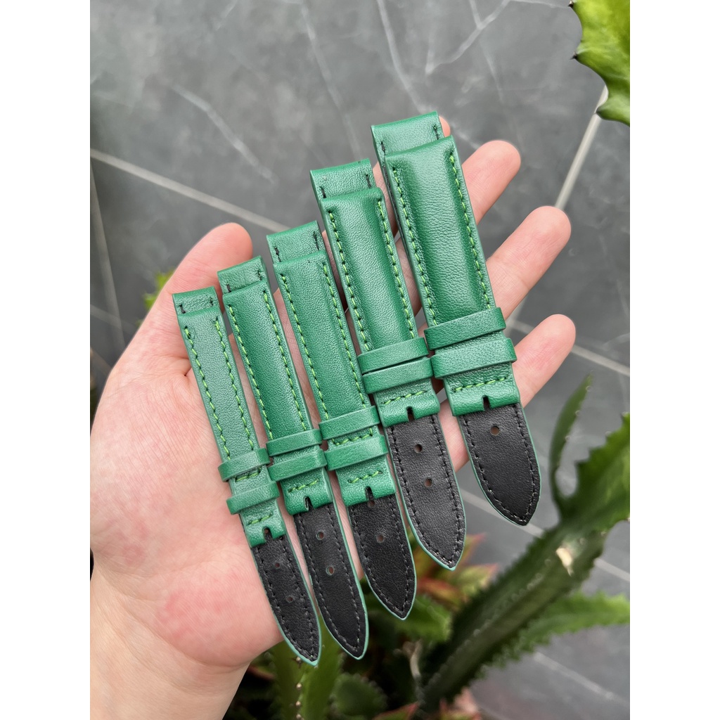(Tặng đồ thay dây và khoá theo yêu cầu) Dây da bò thật màu xanh lá cây trơn size 12 14 16 18 20