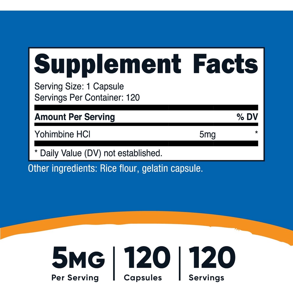 Nutricost Yohimbine HCL 5mg - Viên uống hỗ trợ giảm cân, tăng cường sinh lý và sức mạnh 120 viên