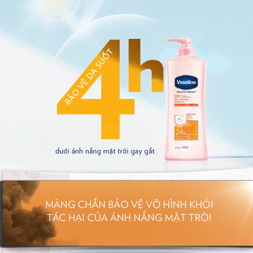 Sữa Dưỡng Thể Vaseline Chống Nắng Và Sáng Da 350ml Healthy White Sun + Pollution Protection SPF24/PA++ (New 2021)