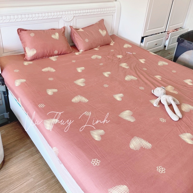 Bộ ga + 2 vỏ gối tim hồng cotton poly (kèm ảnh thật) | BigBuy360 - bigbuy360.vn