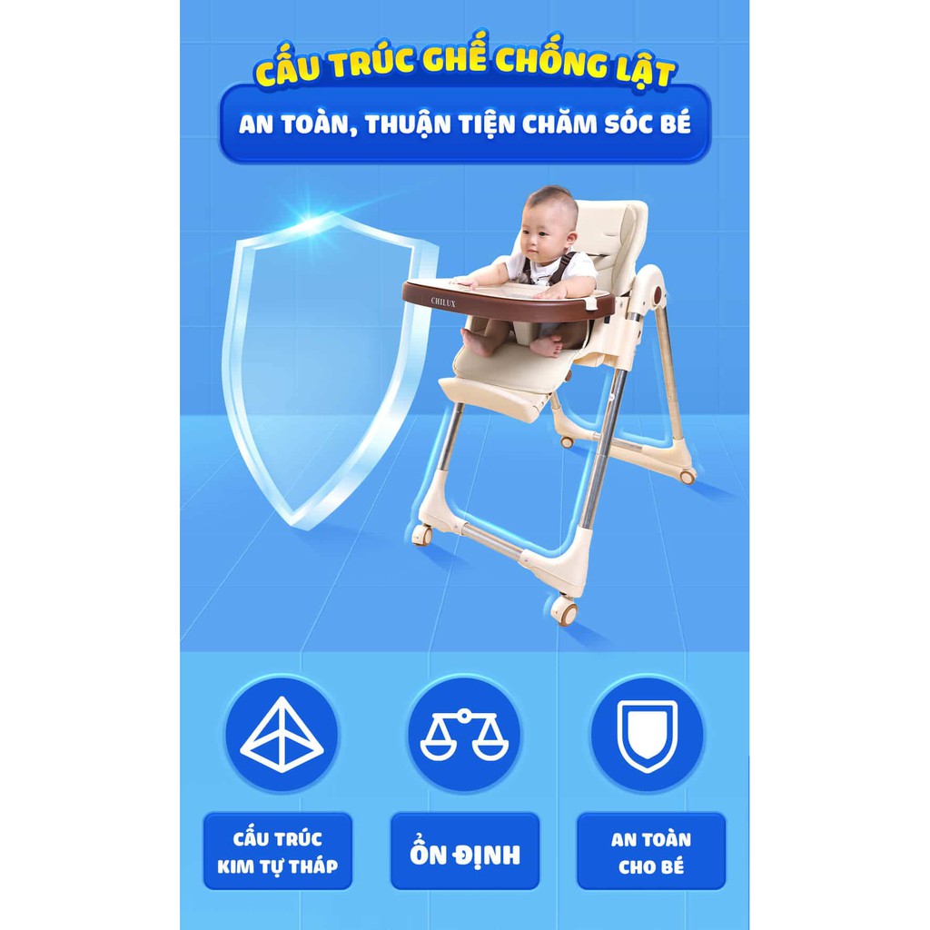 Ghế ăn dặm cho bé Chilux Grow S màu nâu kem, xanh mint, hồng - Nâng hạ độ cao thấp 5 cấp độ, ngả lưng 3 mức - CAYABE