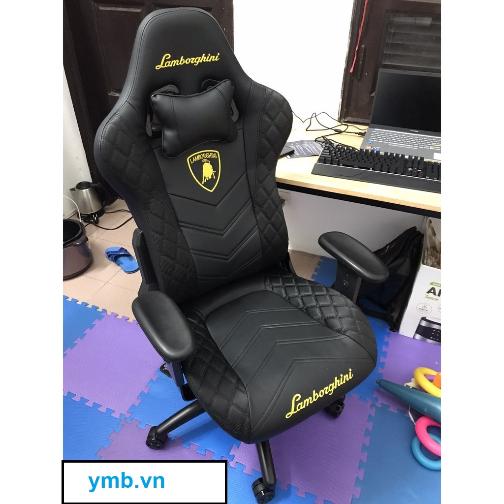 [Giảm Giá] Ghế Game Lamborghini xoay, ngả lưng 180 độ, chỉnh cao thấp, ghế gaming stream văn phòng TKN02 - Màu Đen