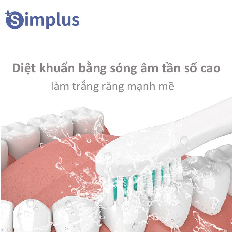 Bàn chải đánh răng điện Simplus rửa mặt và đánh răng 2 trong 1 có thể sạc lại  tự động không sợ bị thấm nước