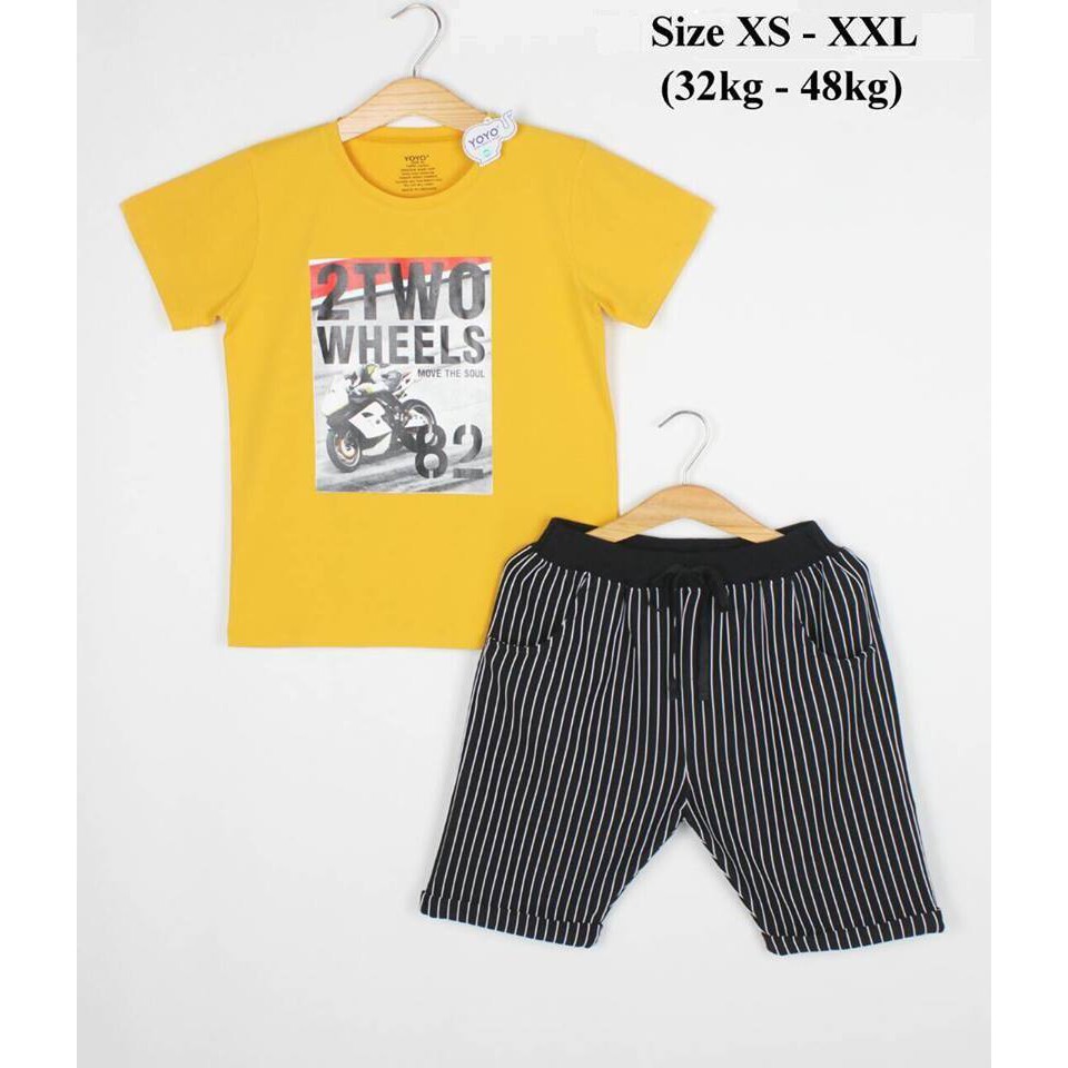 Bộ YOYO Vàng tay ngắn+quần Short gấp lai 100% cotton 4 chiều