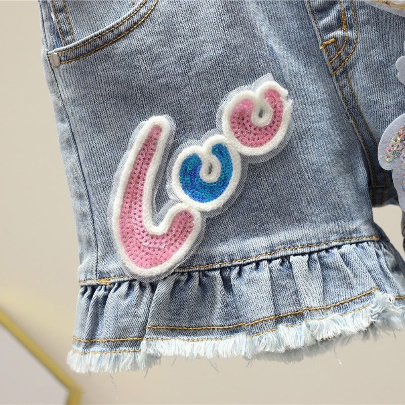 Quần Short Denim Họa Tiết Thỏ Hoạt Hình Đáng Yêu Thời Trang Hè 2023 Phong Cách Hàn Quốc Cho Bé Gái