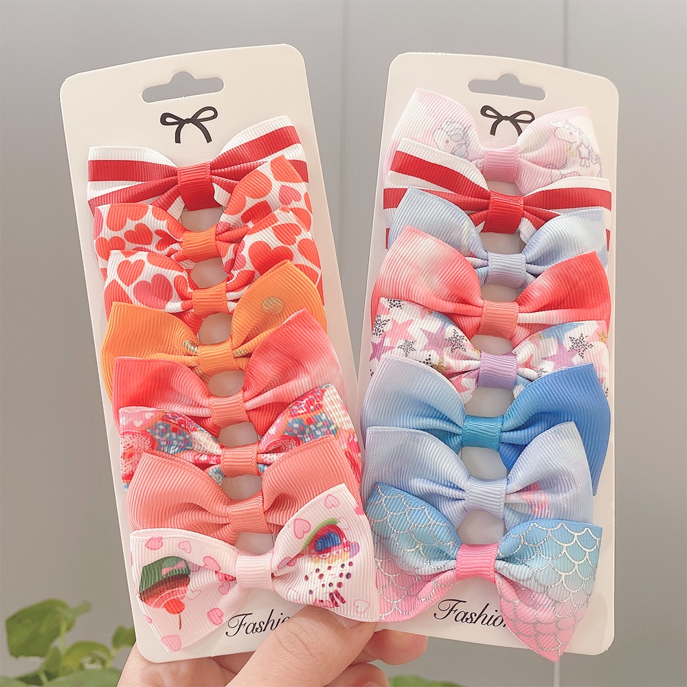 RainBow Bows Set 8 Kẹp Tóc Nơ Phong Cách Hàn Quốc Thời Trang Cho Bé Gái