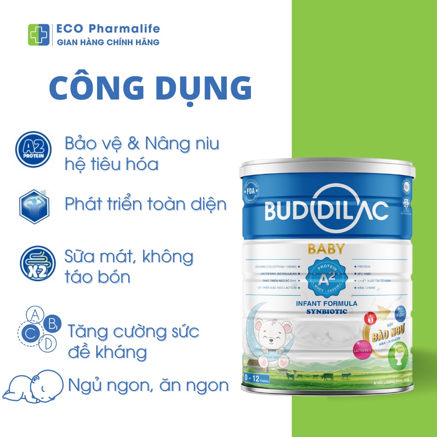 Sữa Bột Buddilac Baby Hộp 900g - Giúp Bé Ăn Ngon Ngủ Sâu, Tăng Sức Đề Kháng, Phát Triển Trí Não