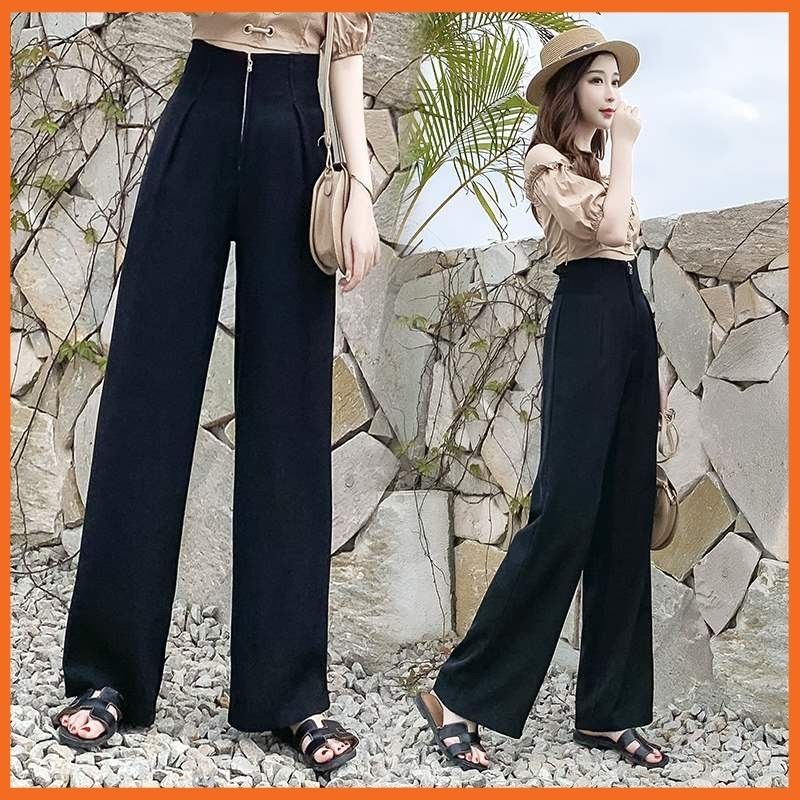 Quần ống rộng cạp cao có khoá trước MADELA , Quần Âu Nữ Ống Suông Dày Dặn - QOS01