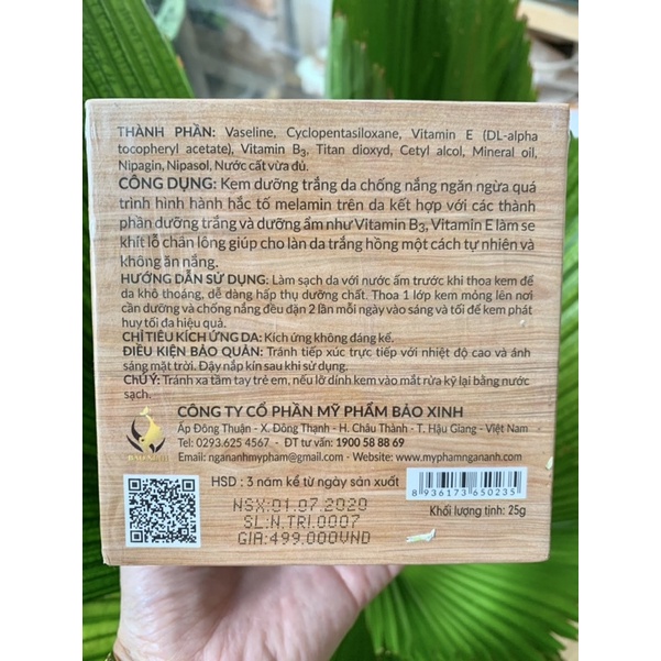 KEM NGÂN ANH GIA TRUYỀN VIP 2 DƯỠNG TRẮNG DA CHỐNG NẮNG 25GR DƯỠNG ẨM SE KHÍT LỖ CHÂN LÔNG