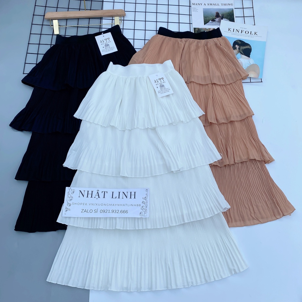 Chân váy dài nữ NHẬT LINH chân váy 4 tầng nhún dáng xòe cạp chun nhiều màu - CV247