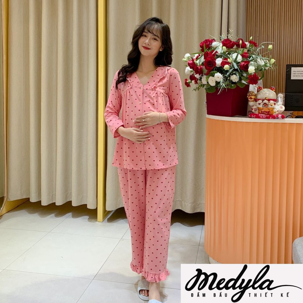 Đồ bầu mặc nhà cotton 100% Thu Đông - Bộ bầu sau sinh thiết kế - NH126