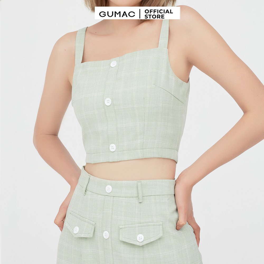 [Mã WABRGUM giảm 10% tối đa 30K đơn 99K] Áo croptop nữ hai dây GUMAC màu xanh trẻ trung AB478