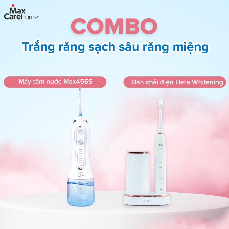 Máy tăm nước cầm tay Maxcare Max456S + Bàn chải điện sóng siêu âm Maxcare Hera Whitening