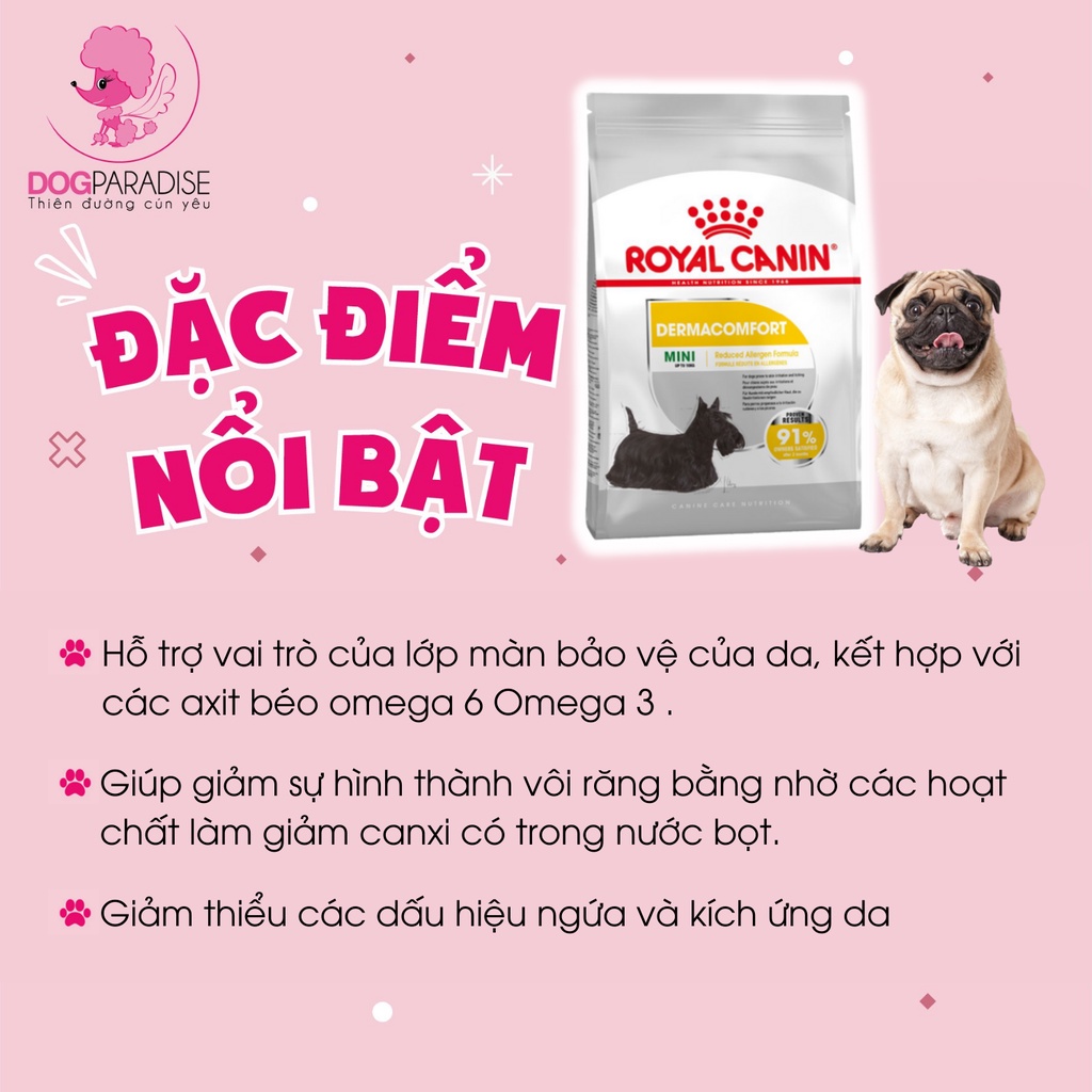 Thức ăn hạt giảm ngứa và dị ứng cho chó dưới 10kg Royal Canin Mini Demacomfort nhiều size - Dog Paradise