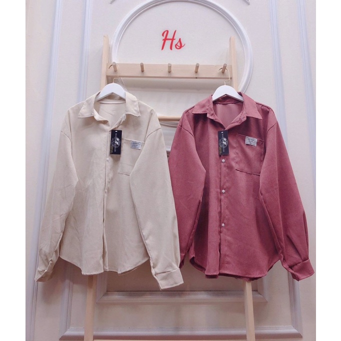 Áo sơ mi nhung tăm tay bồng dài tay khoác hè dáng rộng