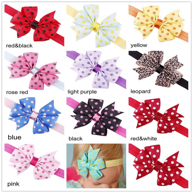 Băng đô bé gái nơ ribon chấm bi