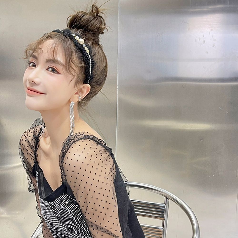 Băng Đô Cài Tóc Phối Ren Lưới Đính Ngọc Trai Phong Cách Cổ Điển Thanh Lịch Dành Cho Nữ