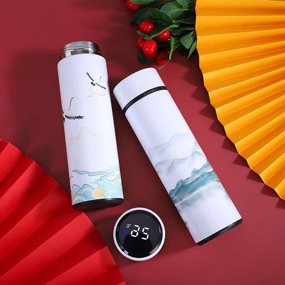 Bình Đựng Cà Phê Giữ Nhiệt Hai Lớp Chống Rò Rỉ In Họa Tiết Trung Hoa