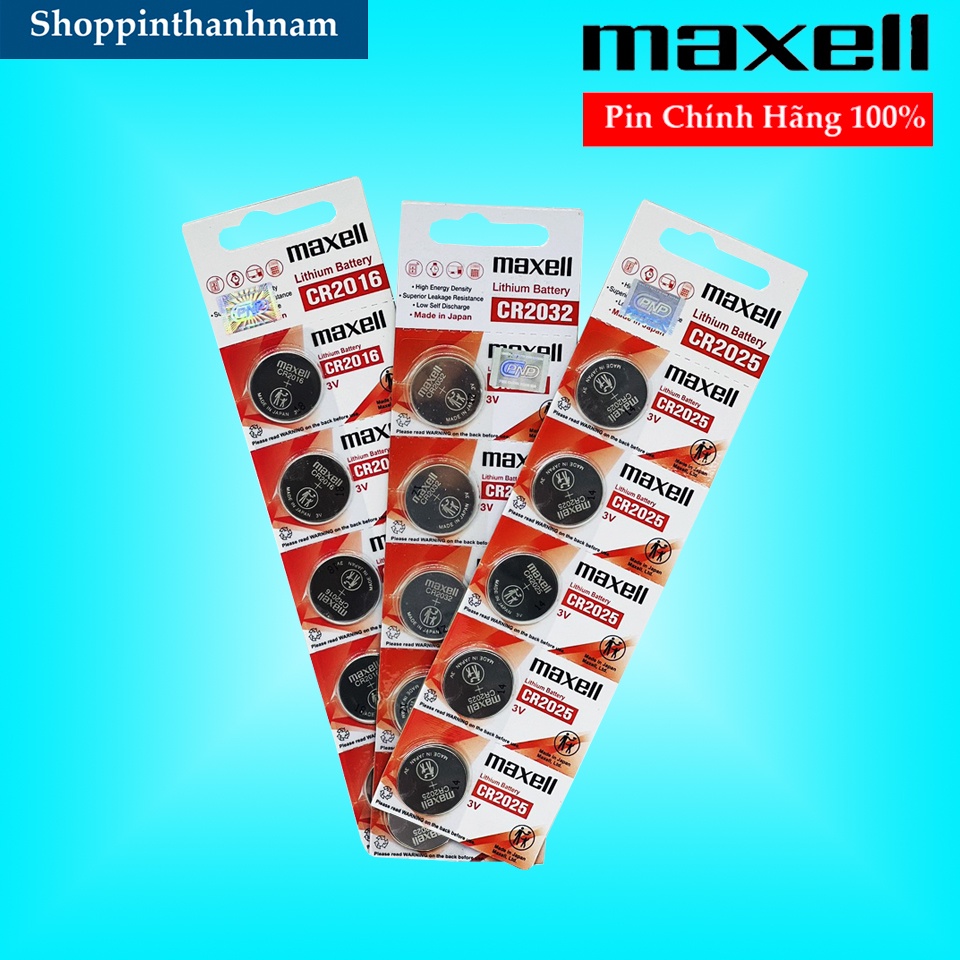 Vỉ 5 Viên Pin Maxell CR2032 / CR2025 / CR2016 / CR1632 / CR1220 / CR1620 / CR1616 Lithium 3V Chính Hãng