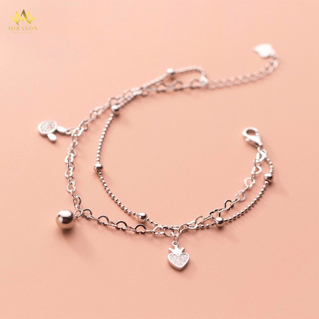 Lắc Tay Bạc Nữ MIRASON Dây Kép Mix Thỏ Đáng Yêu và Trái Tim Vương Miện Nạm Đá Sang Trọng MLT052 - Vòng Tay Nữ Bạc 925