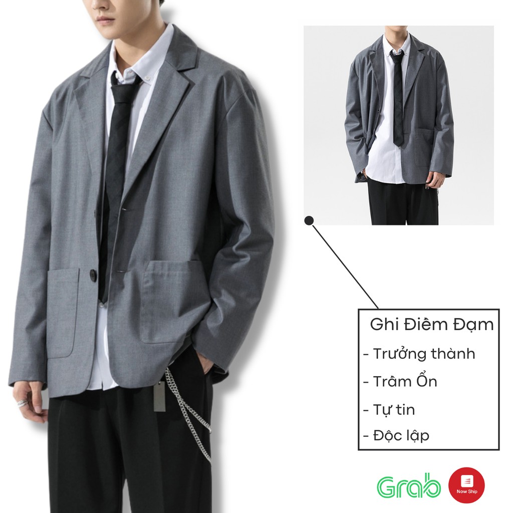 [Mã FAMARAL1 giảm 10K đơn từ 50K] Áo khoác blazer nam form rộng hàn quốc màu đen, kem 2 khuy cài thương hiệu JBAGY - B01