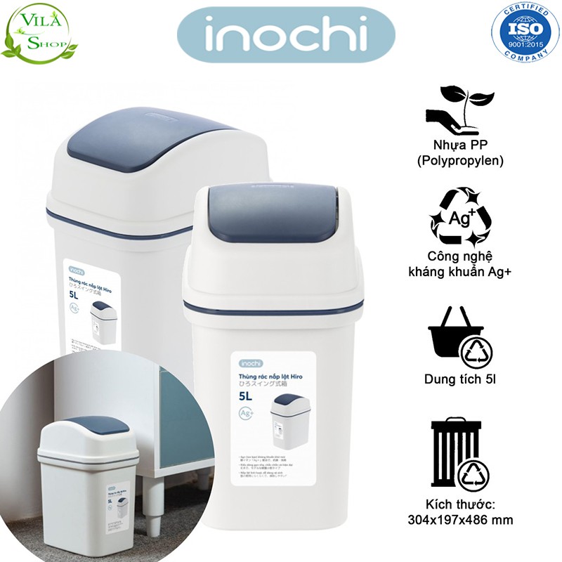 Thùng Rác Nhựa Nắp Lật, Thùng Rác Thông Minh 5L Inochi, Làm Sọt Rác Văn Phòng, Khách Sạn, Đựng Rác Gia Đình