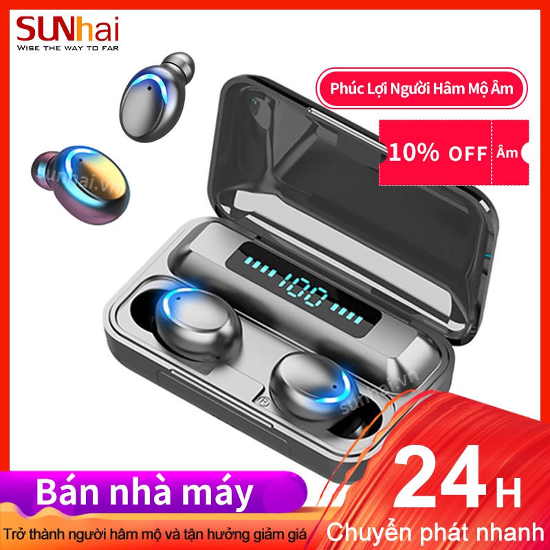 SUNhai Tai Nghe Bluetooth Không Dây Nhét Tai 5.0 Amoi F9-5 Pro Nút Cảm Ứng Kiêm Sạc Pin ​Dự Phòng