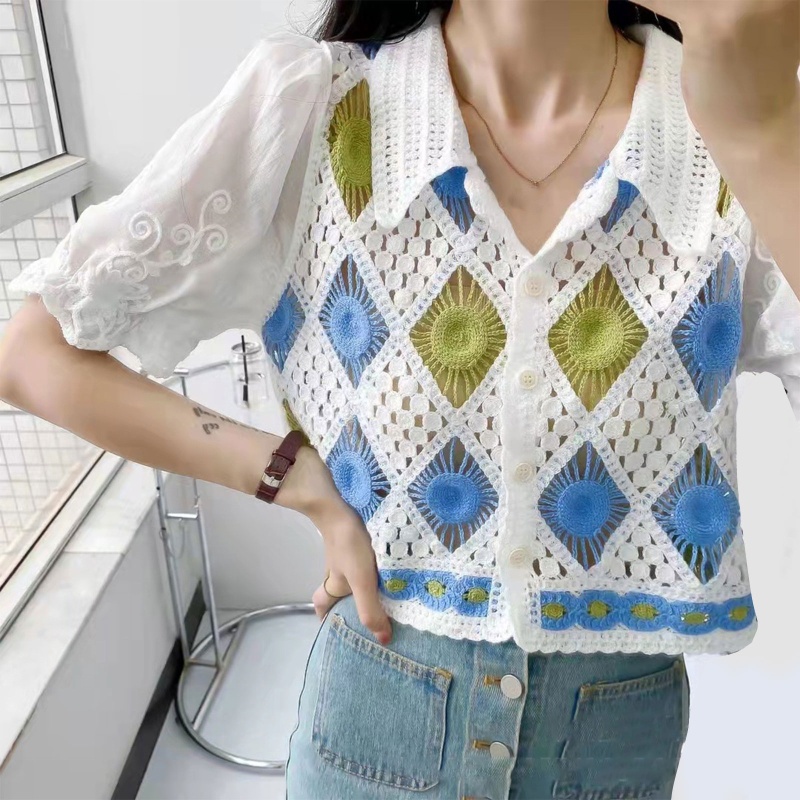 Áo Croptop Tay Phồng Ngắn Cổ Chữ V Họa Tiết Kẻ Sọc Nhiều Màu Phong Cách Boho Thời Trang Mùa Hè Cho Nữ