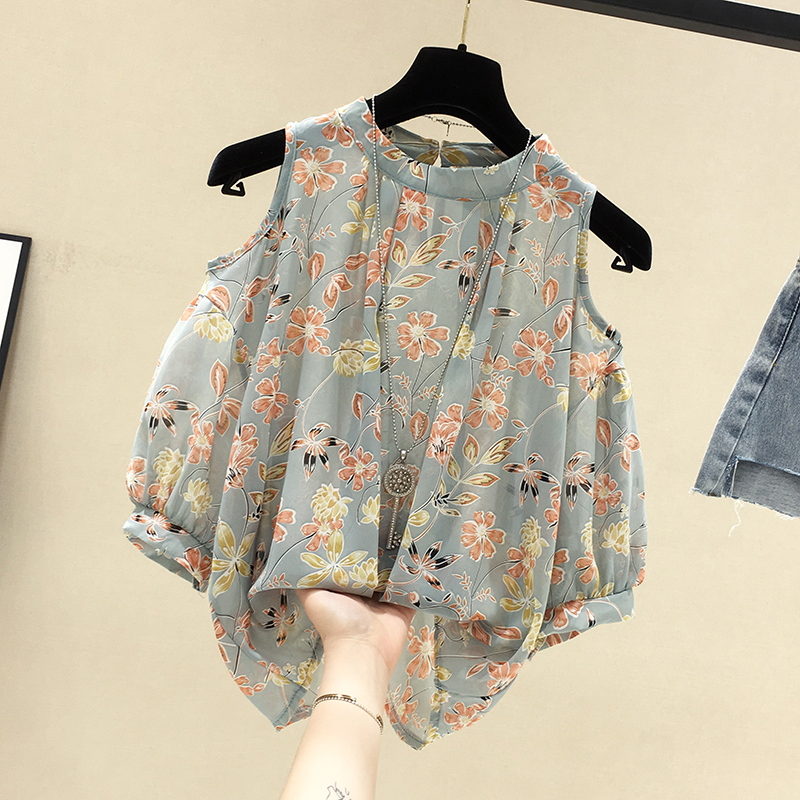 Áo Sơ Mi chiffon Tay Ngắn Hở Vai Dáng Rộng In Hoa Kiểu Hàn Quốc Xinh Xắn Cho Nữ