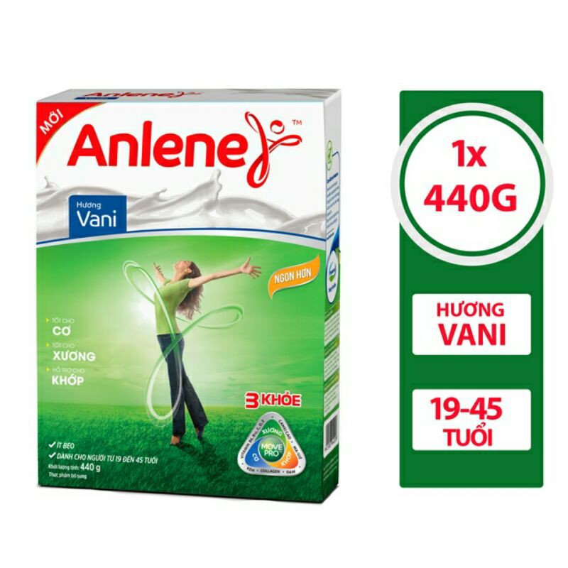 Sữa Anlene MovePro Hương Vani Dành Cho Người Trên 19 Tuổi Hộp Giấy 440g