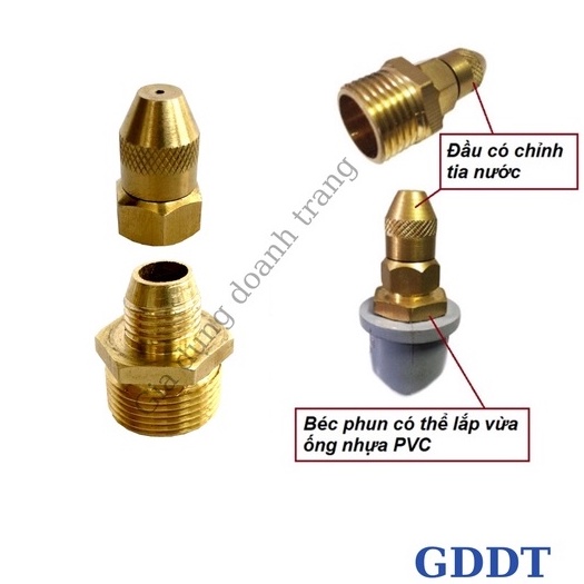 Đầu béc tưới cây, Béc tưới đồng phun sương chân ren 21mm có chỉnh tia