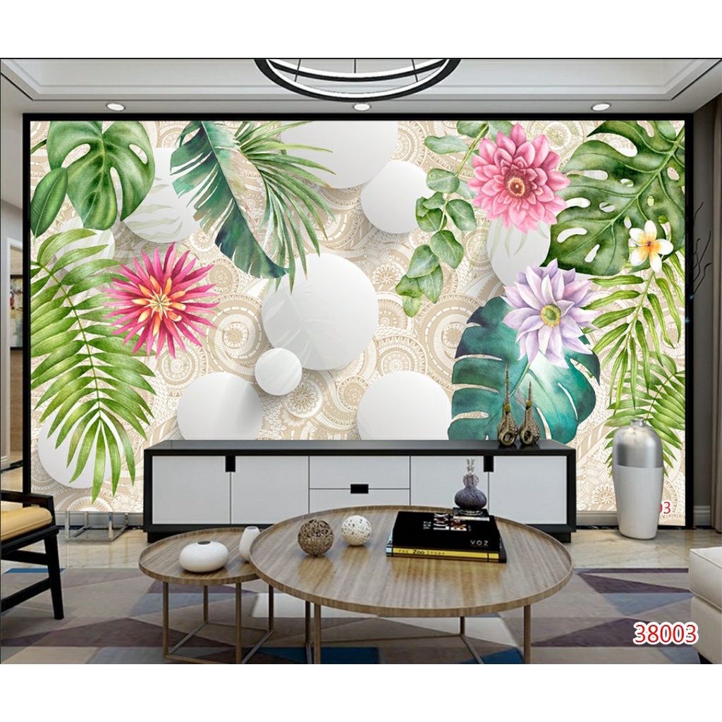 Tranh dán tường 3d mẫu cây nhiệt đới trang trí nhà hoặc cửa hàng