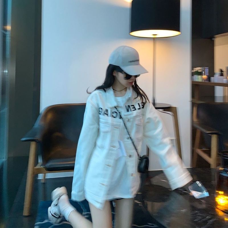 Áo khoác Denim tay dài dáng rộng thiết kế mới phong cách Hàn Quốc sành điệu