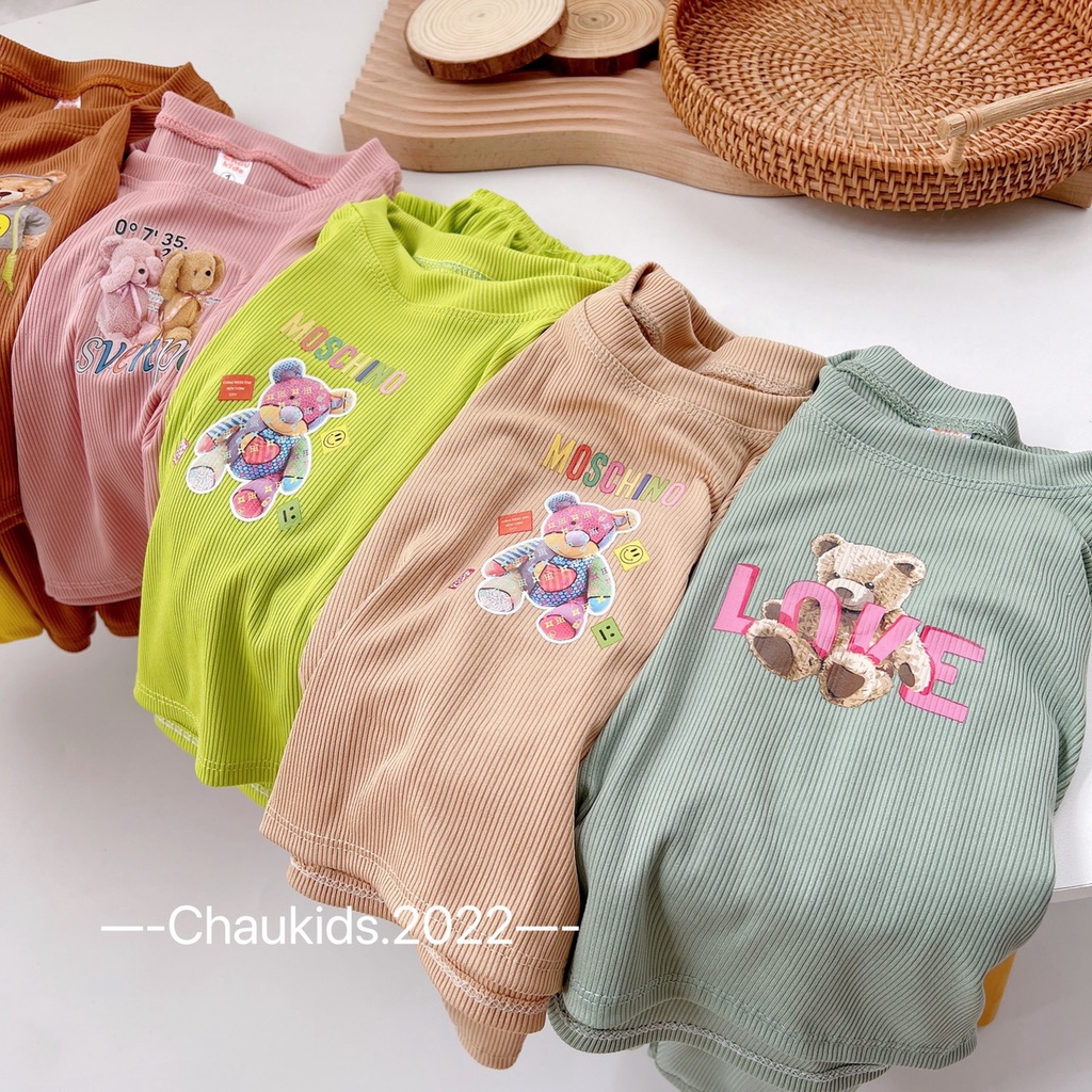 Quần áo bé trai, bé gái, bộ tăm Quảng Châu dài tay hình gấu dễ thương cho bé