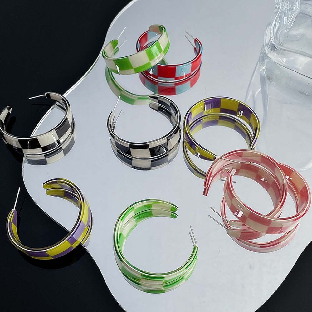 Khuyên Tai Tròn Họa Tiết Kẻ Sọc Caro Nhiều Màu Thời Trang Thanh Lịch Cho Nữ