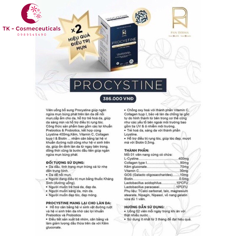 Viên Uống Procystine Hỗ Trợ Giảm Mụn Đẹp Da - Hộp 60 Viên